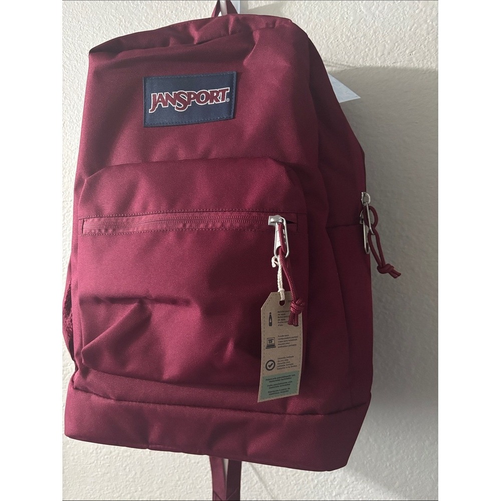 Jansport Maroon Cross Town Backpack Plus Laptop Sleeve 15" School Travel NEW - Picture 5 of 16